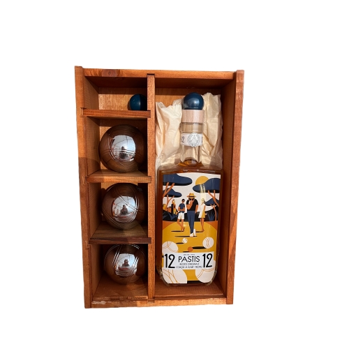 Pastis 12/12 70cl geschenkdoos + 3 petanque ballen