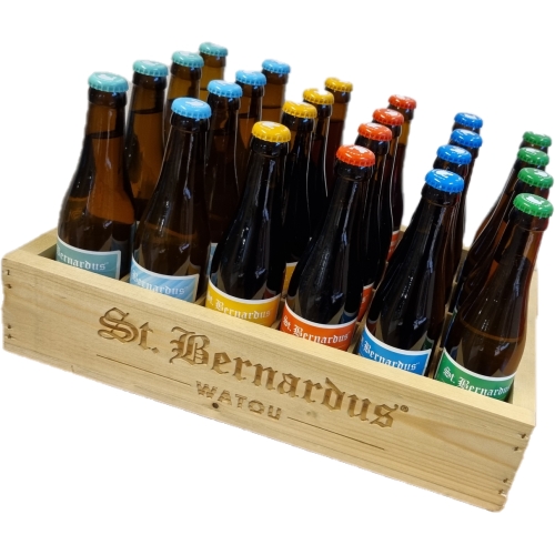 Houten kist St. Bernardus met assortiment bieren
